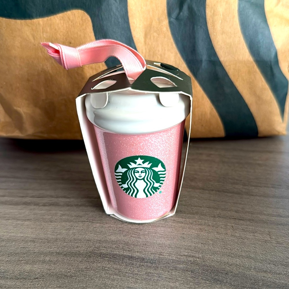 Starbucks Pink Glitter Ceramic Cup Holiday Ornament